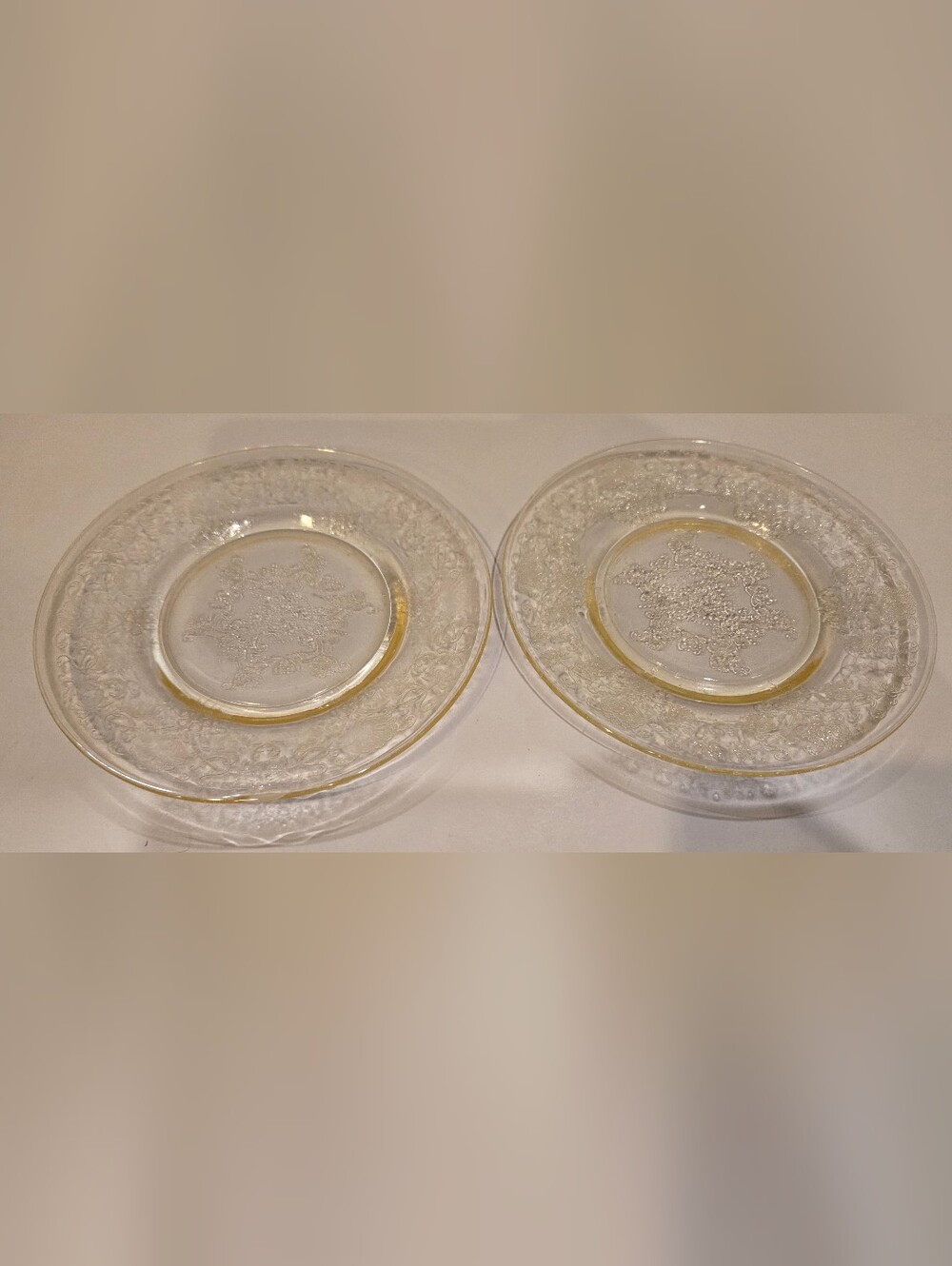 Vintage Hazel Atlas Florentine No.2 Poppy Yellow Dessert Plates- Set of 2